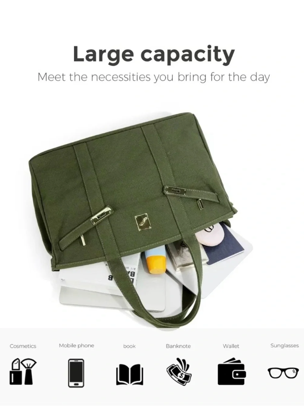 Boatkin Canvas Tote Bag in Army Green - Picture 4 of 5